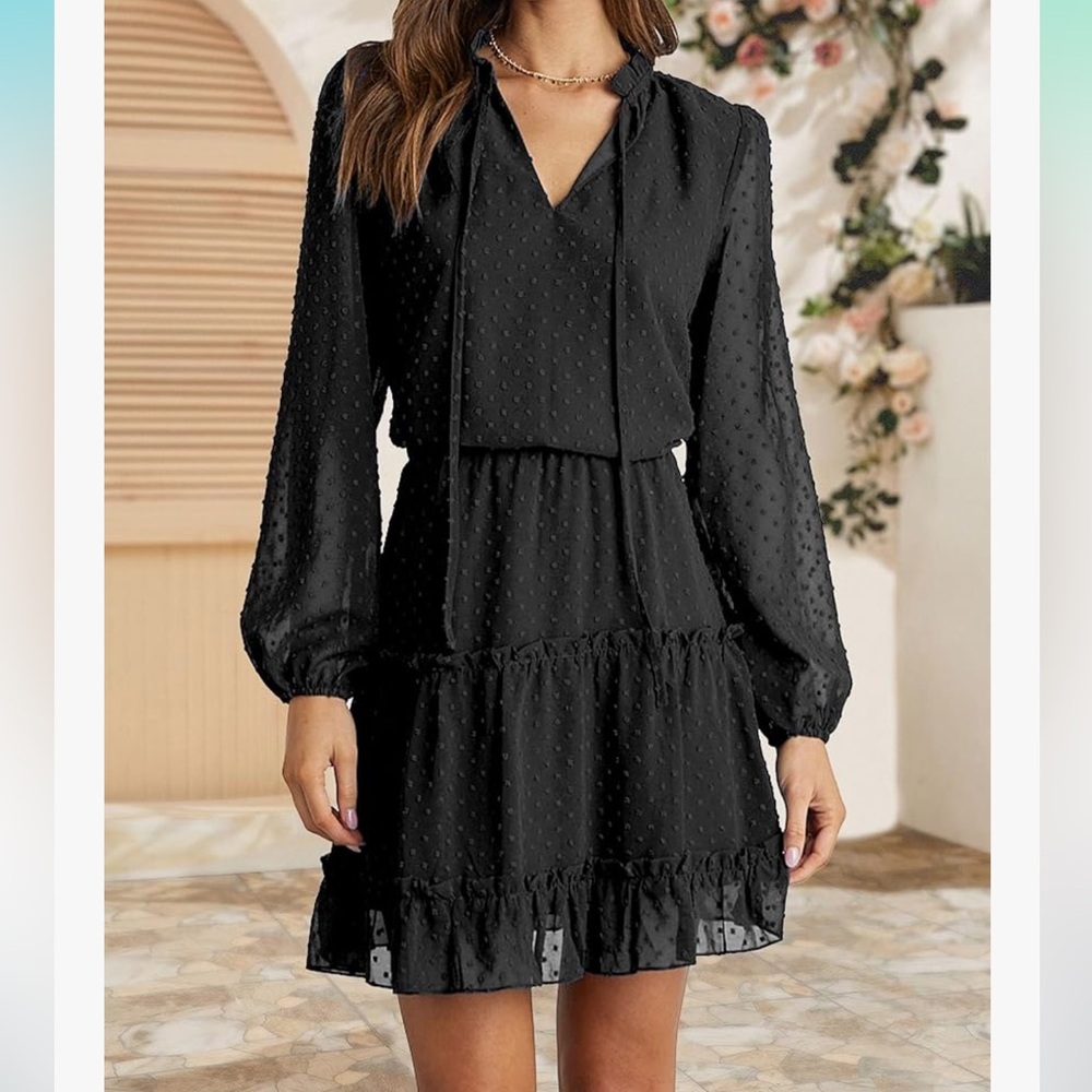 Btfbm ruffle tired s dot Black Long Sleeve Dress